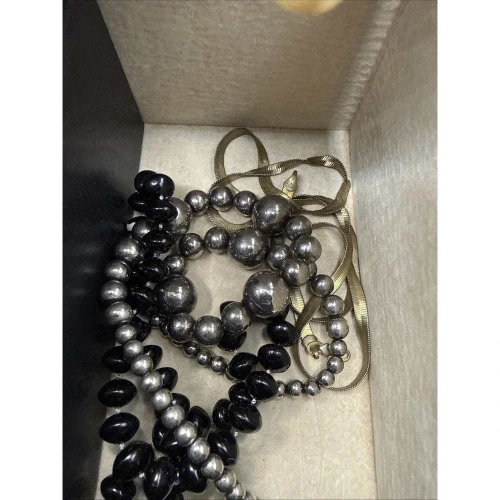 Vintage Jewelry Box Lot: Box, Necklaces, Bracelets, Rings, Earrings